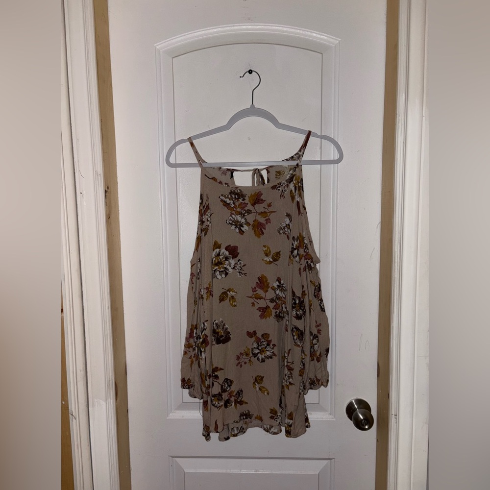 MTS - Beige Floral PeepShoulder Blouse